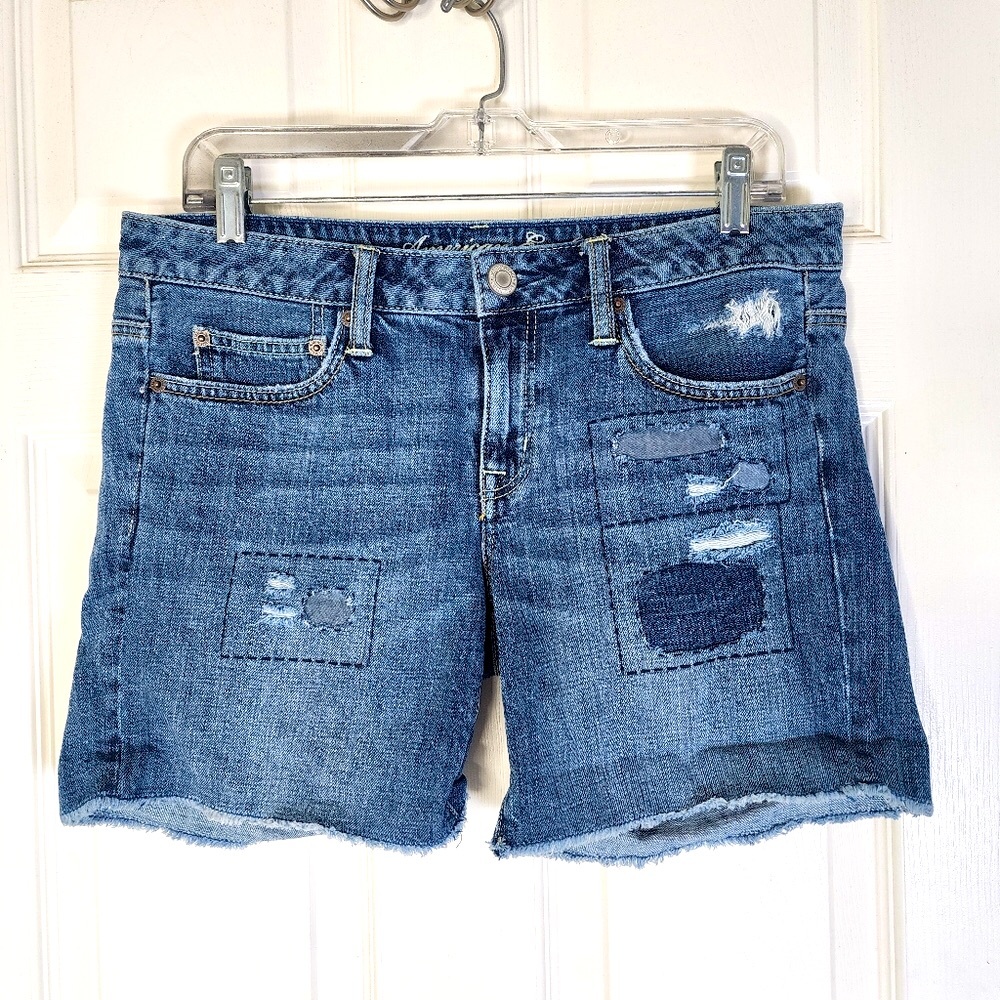 American Eagle patchwork/distressed jean shorts